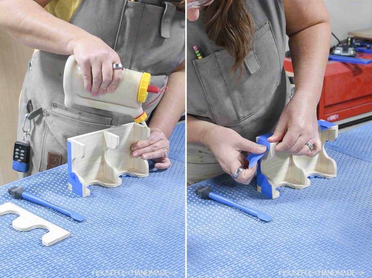 Attaching the front and back to the card tray. 