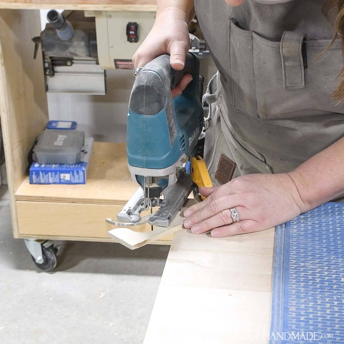 Cutting top curves with a jig saw. 