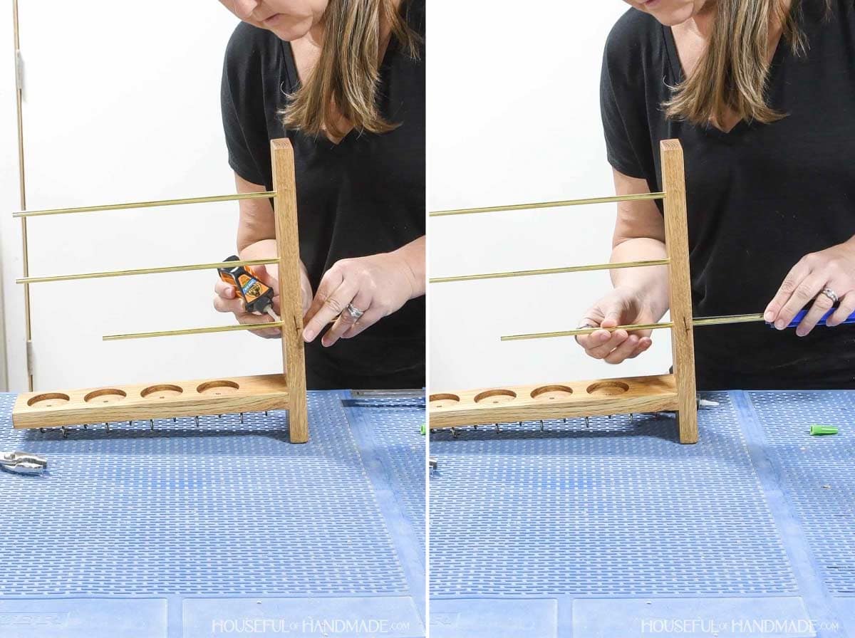 Installing brass rods with super glue.