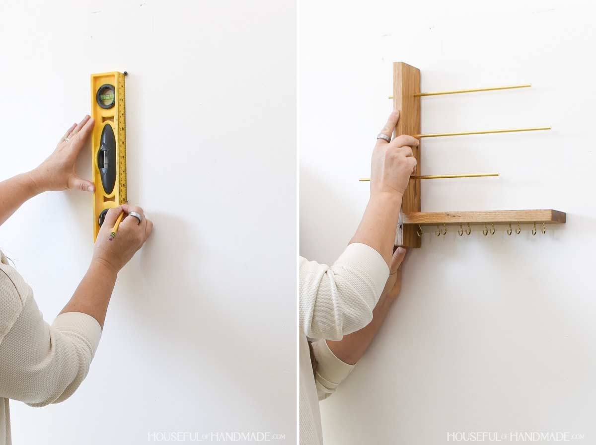 Hanging the jewelry organizer on the wall.