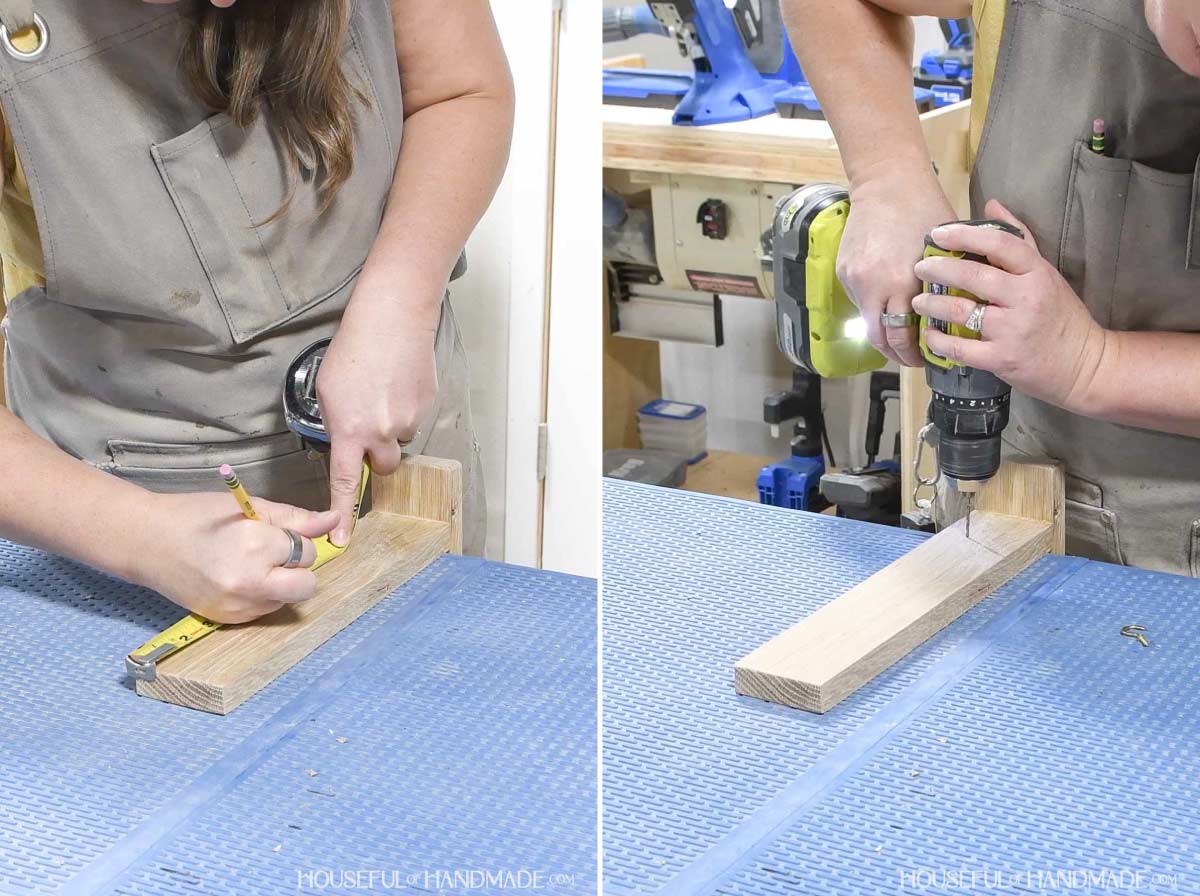 Drilling holes for cup hooks on the bottom.