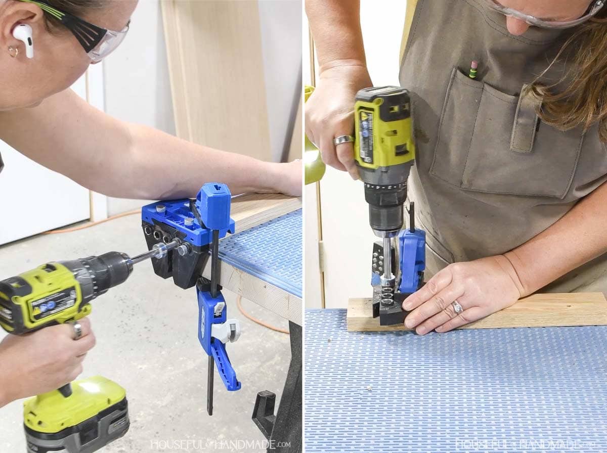 Adding holes for dowel pins with a dowel jig.