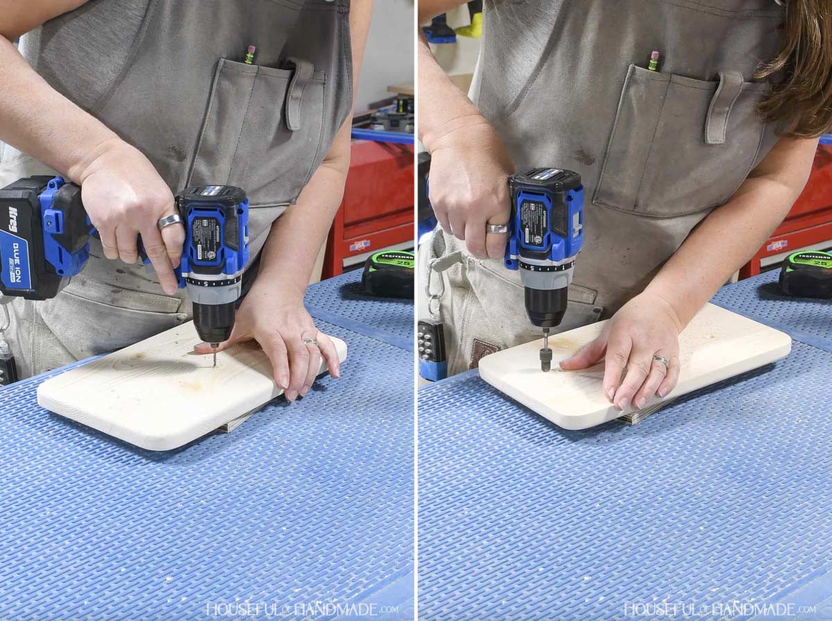 Drilling pilot holes in base.