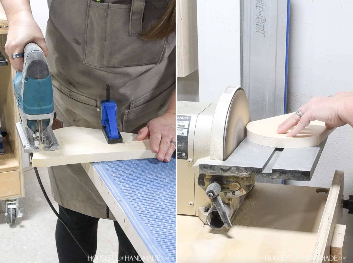 Cutting out the headphone holder with a jig saw and sanding smooth.
