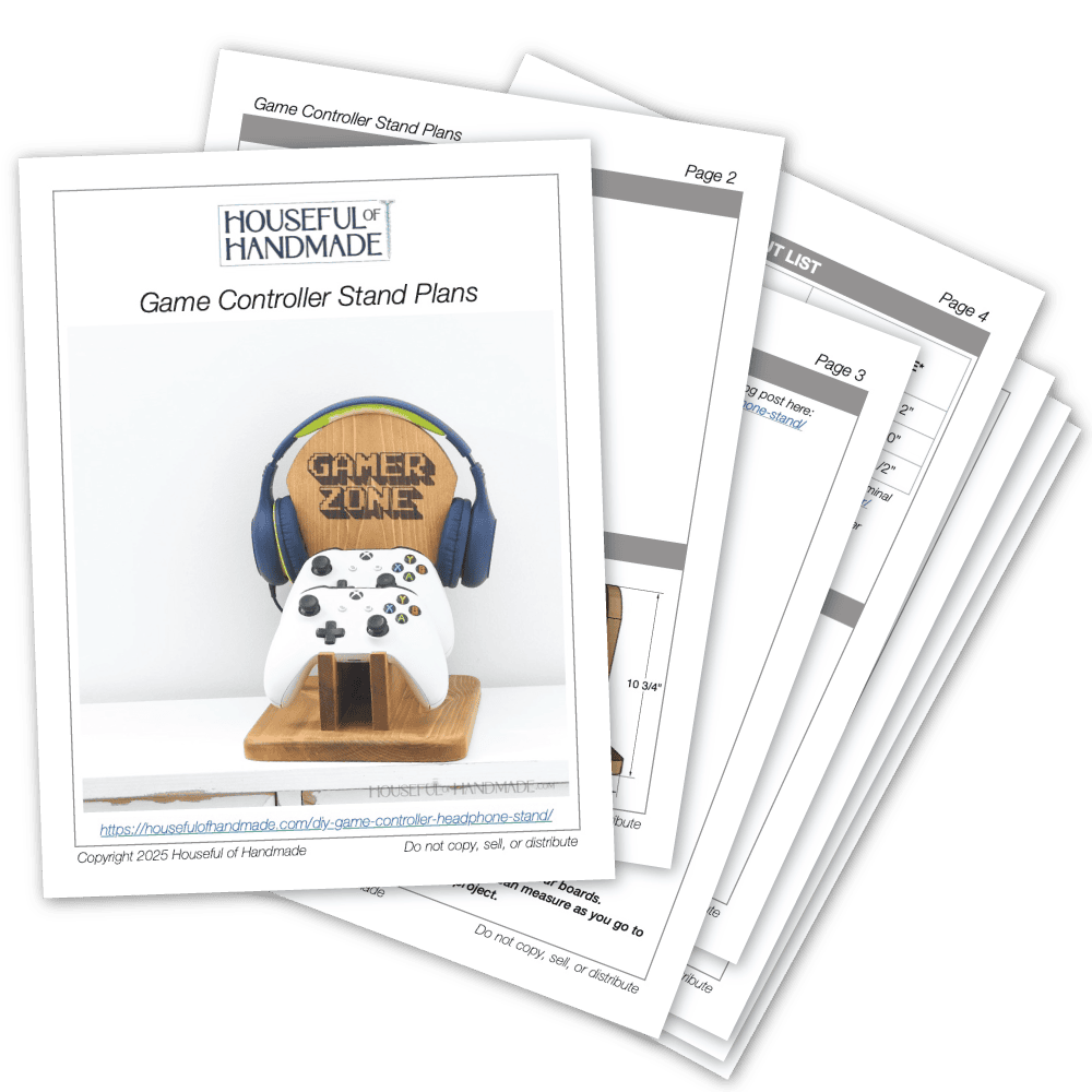 PDF plans for a game controller and headphone stand.