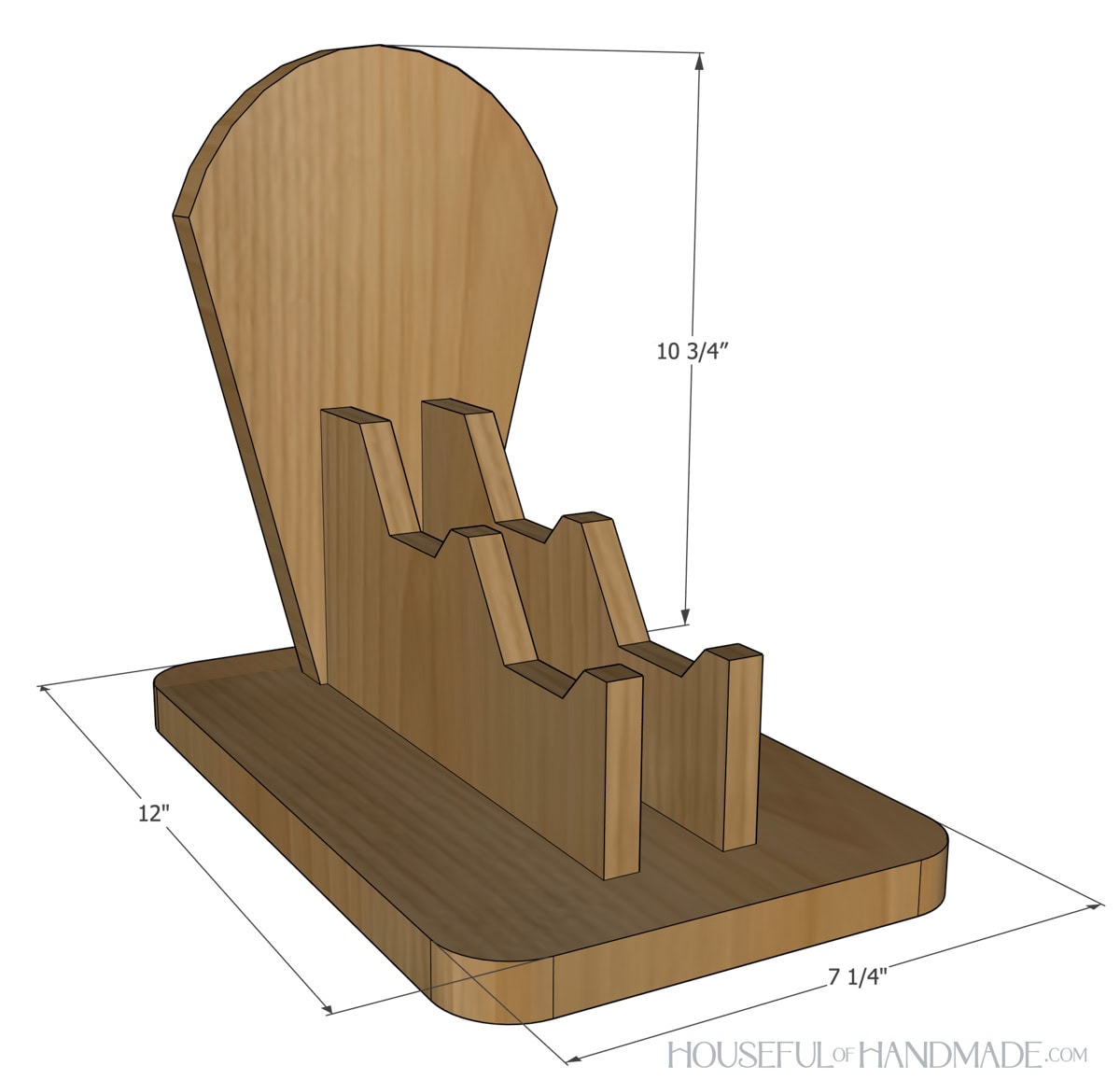 3D sketch of game controller stand with dimensions noted.