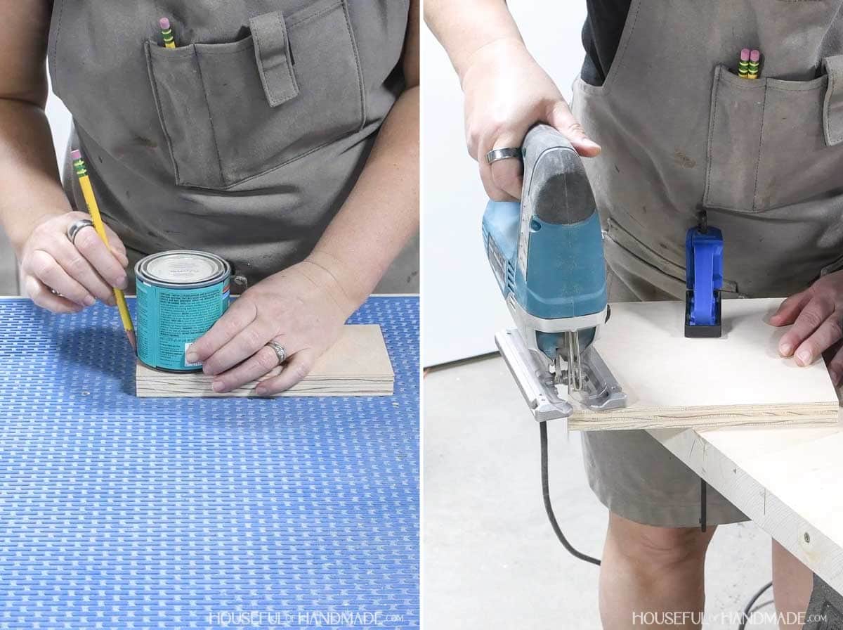 Cutting a curve on the corner with a jig saw.