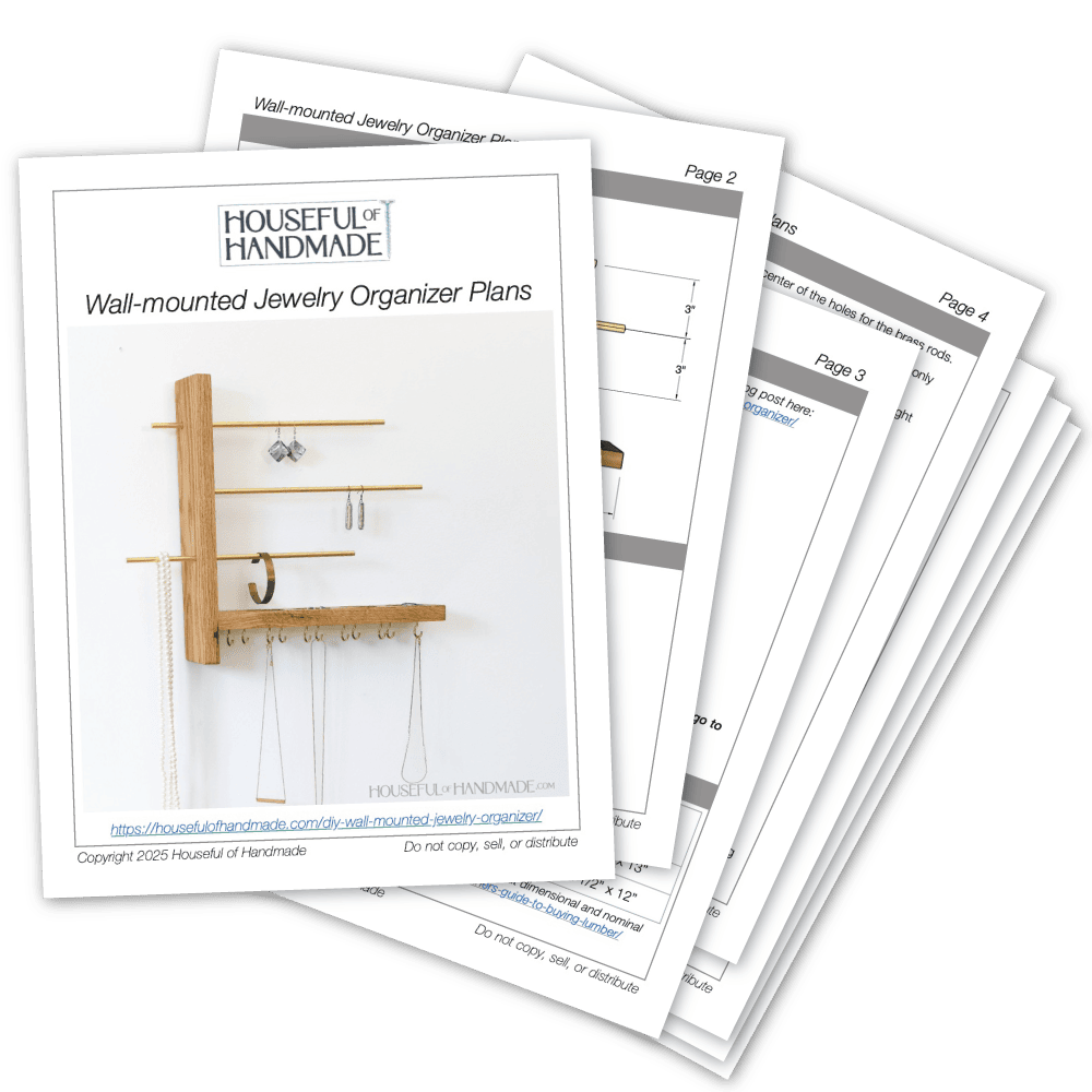 PDF plans for a wall mounted jewelry organizer.