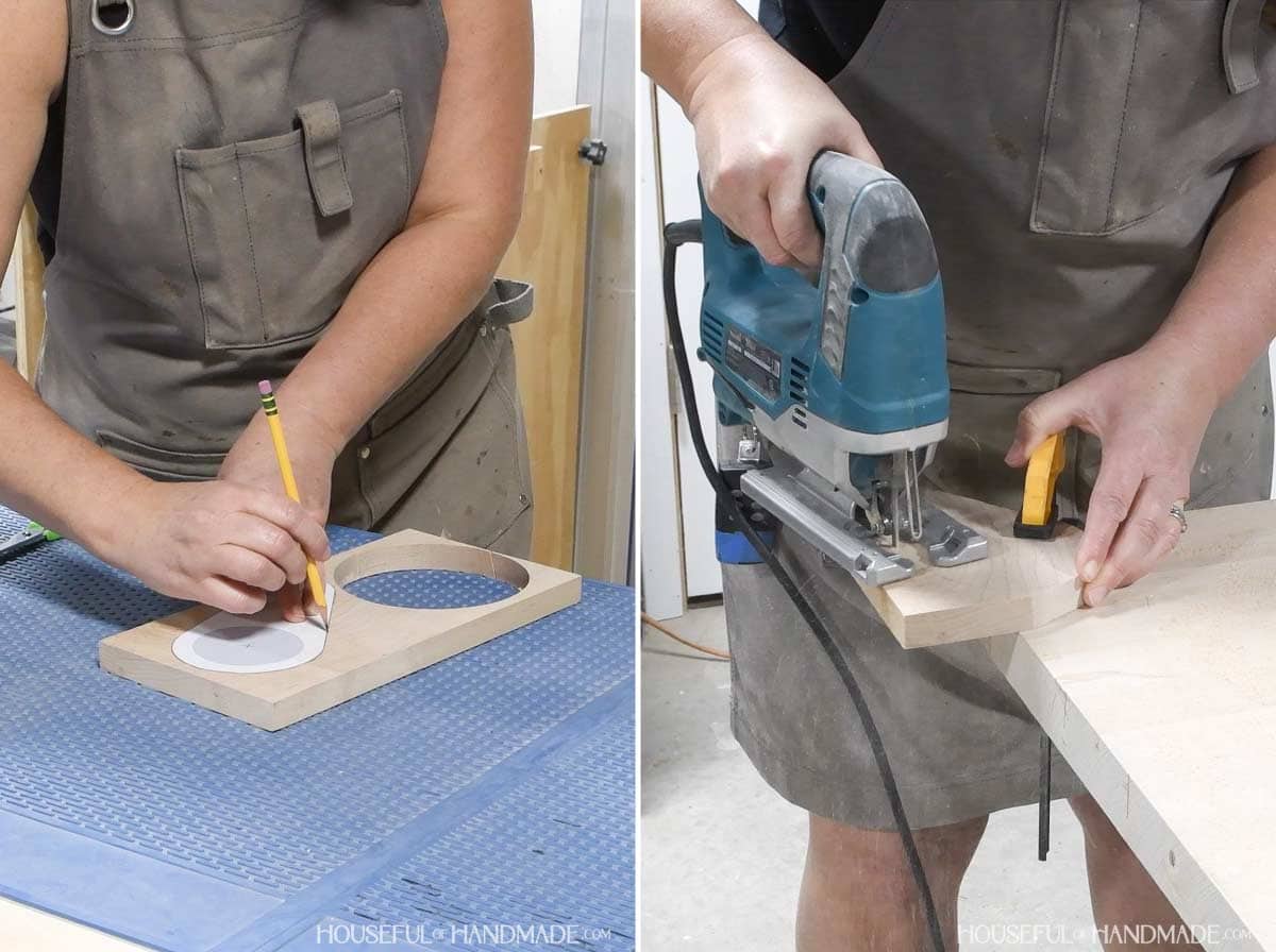 Cutting out an oval shape with a jigsaw.
