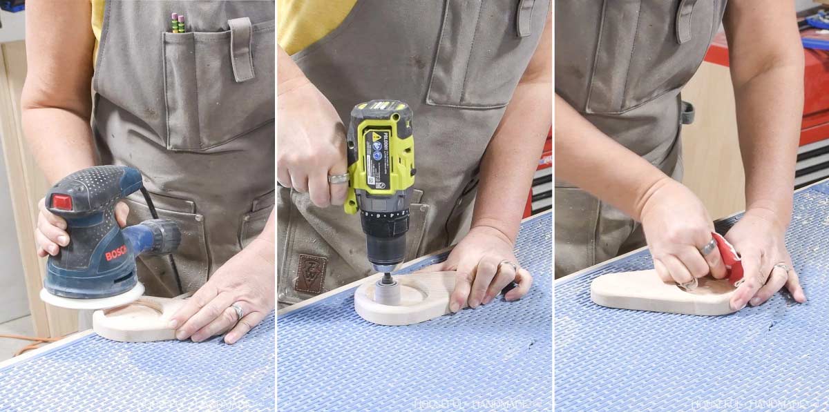 Sanding the base piece.