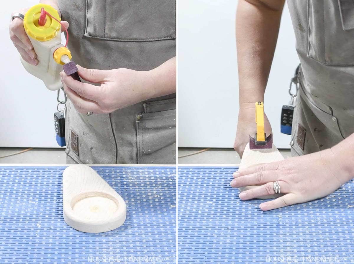 Glueing the spoon handle rest on the base.