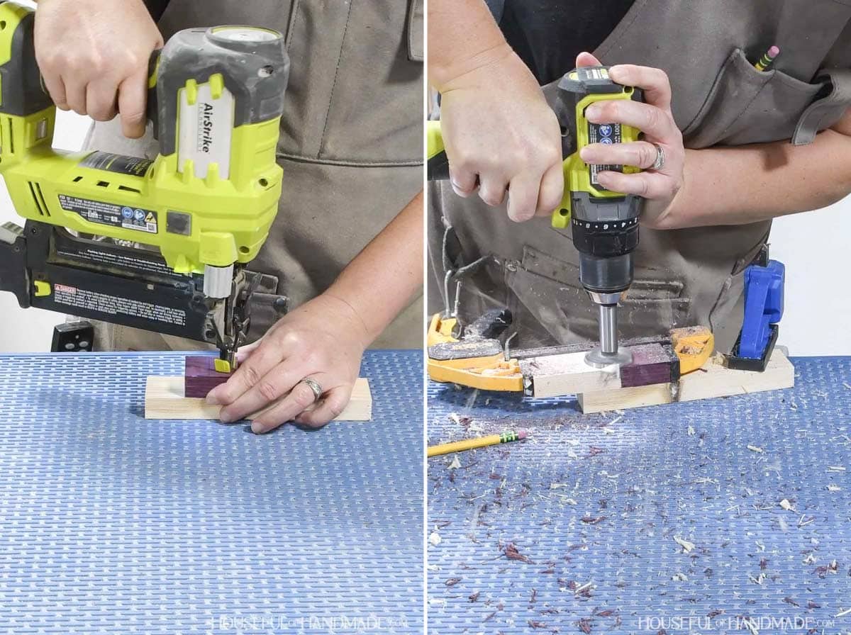 Cutting a circle out with a drill.