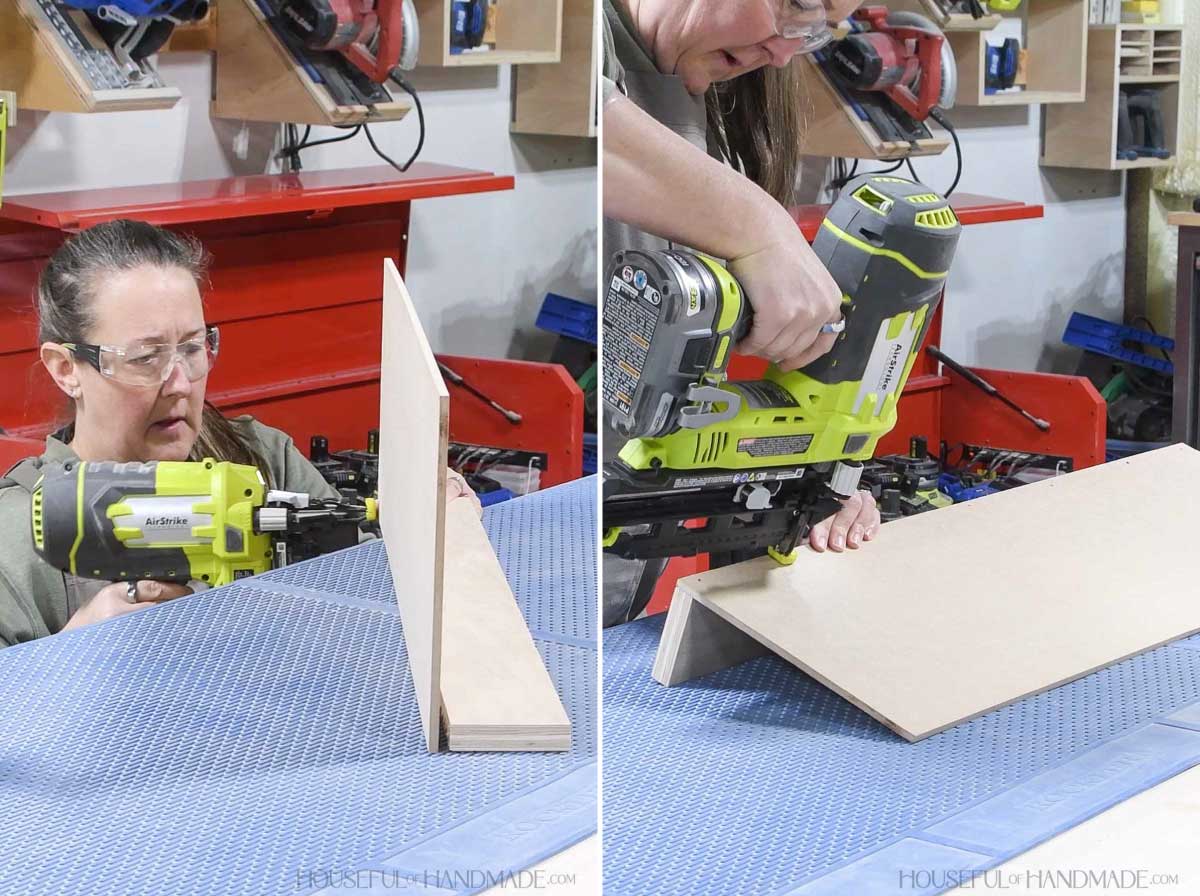 Nailing a back on top of the base.