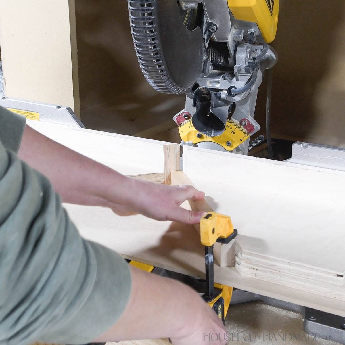 Clamping a board to the acute angle jig.
