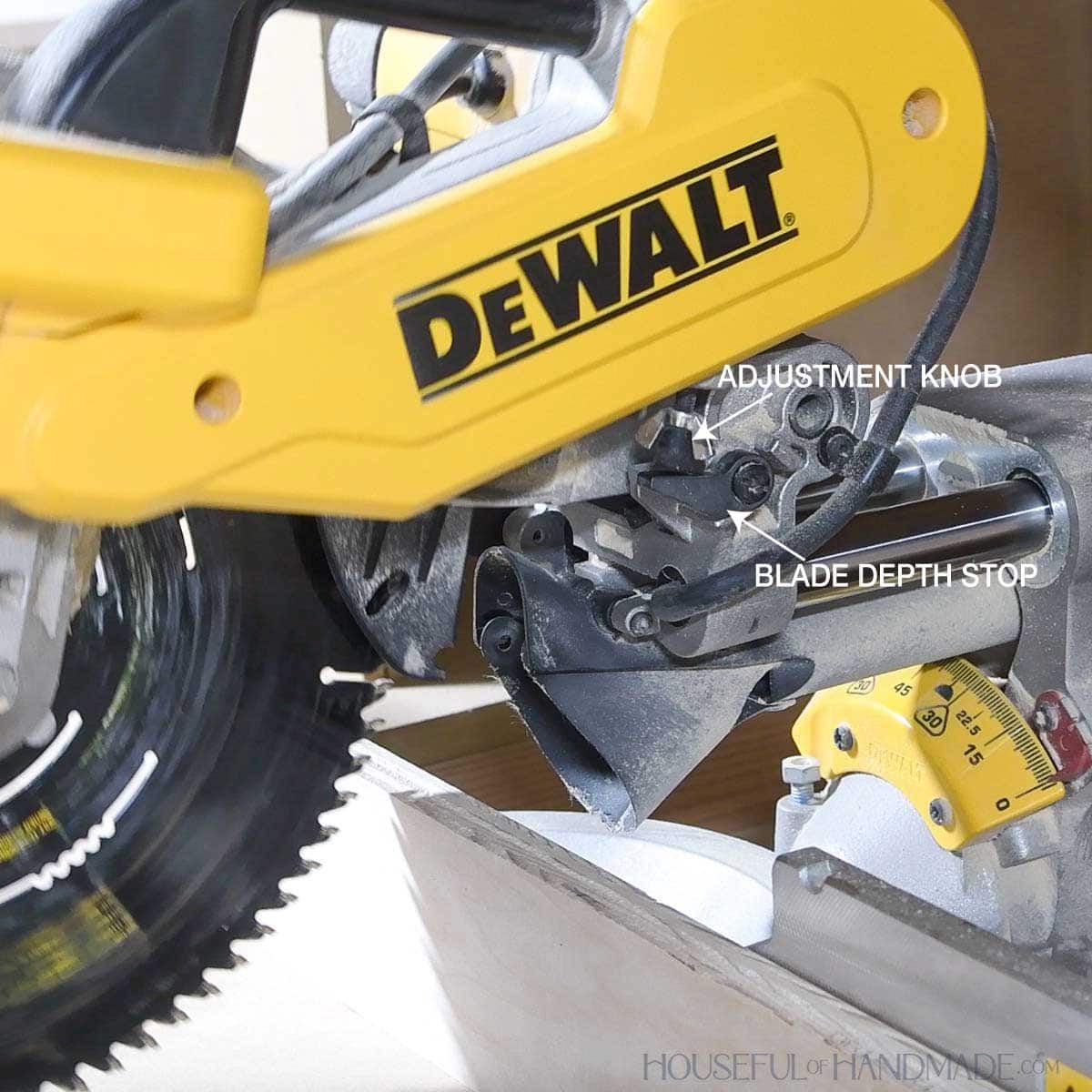 Blade depth stop for Dewalt miter saw.
