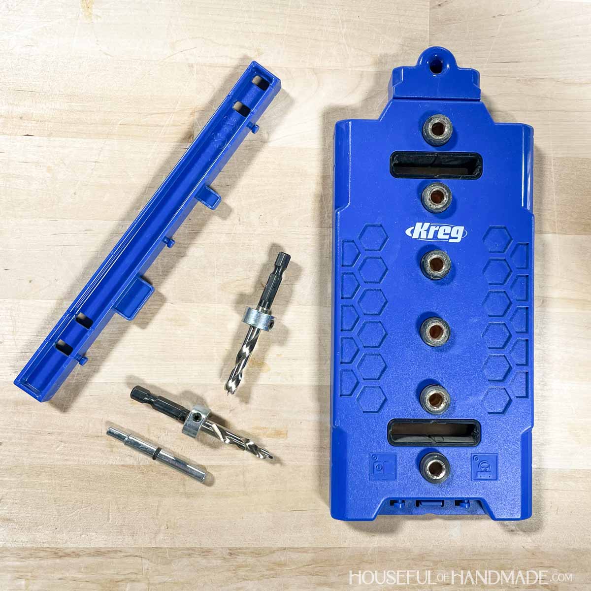 Kreg Shelf pin jig with accessories next to it.