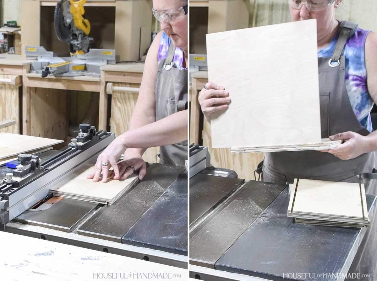 Cutting a groove in the side piece and checking for size.