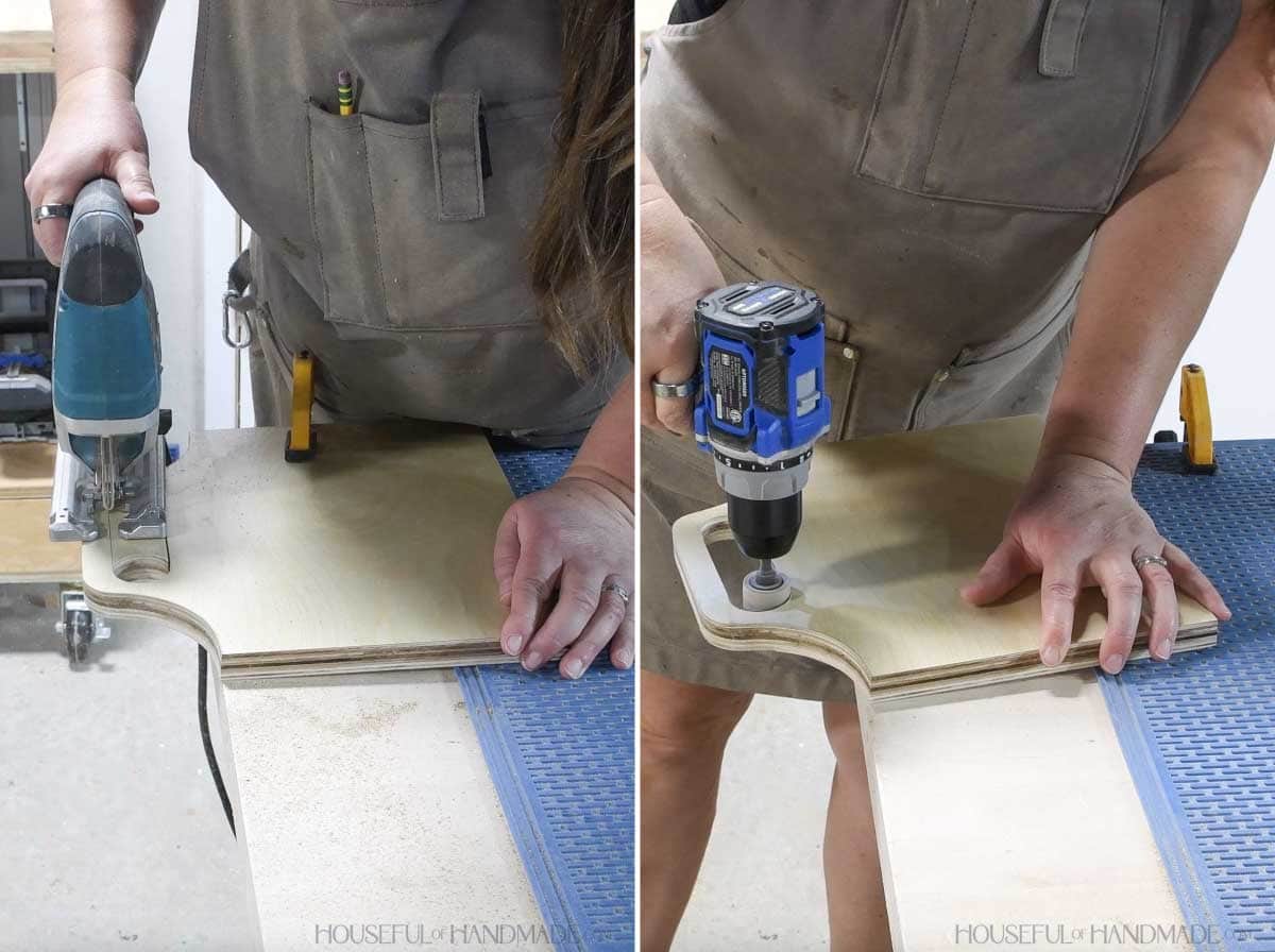 Cutting and sanding the inside of the handle opening. 