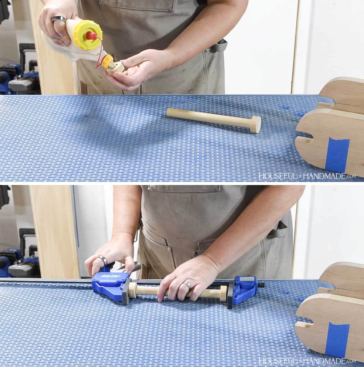 Glueing the ends on the roller. 