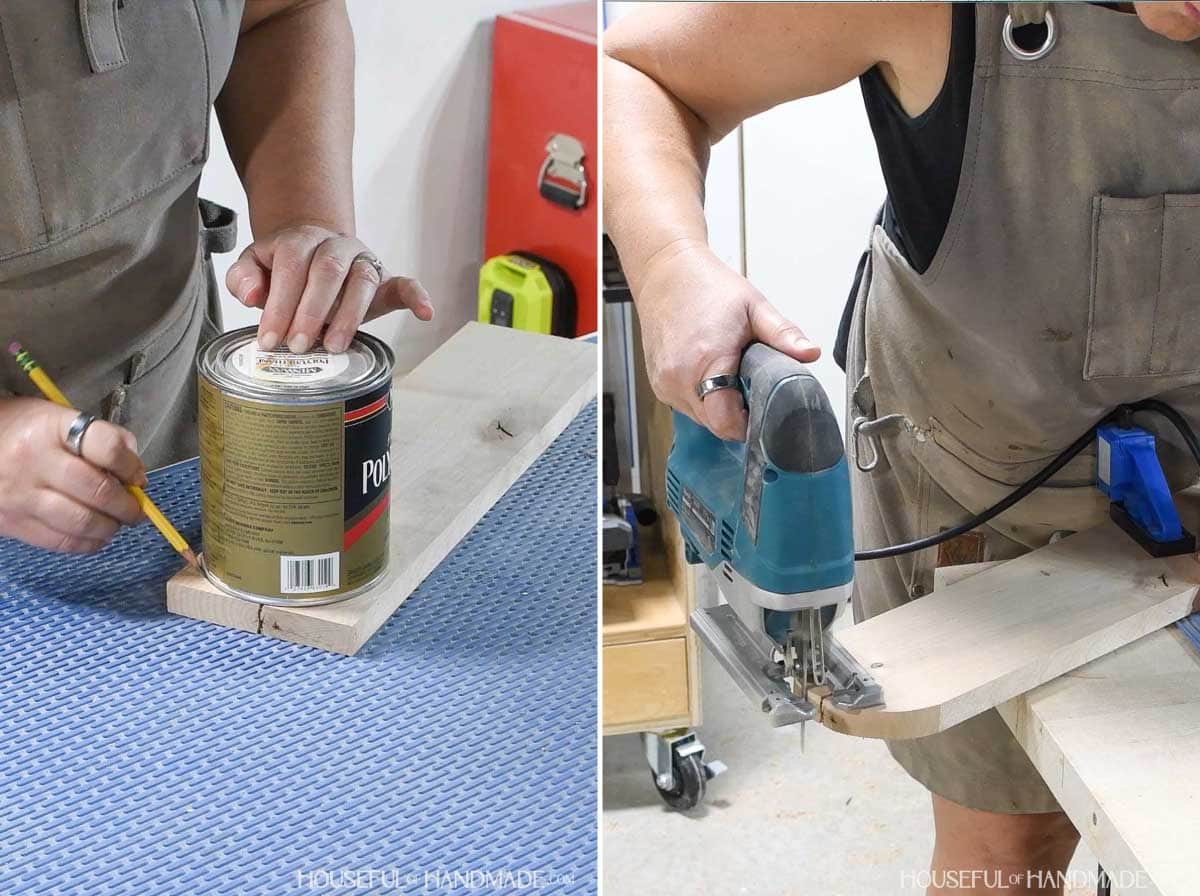 Cutting a curve in the top of the side boards. 