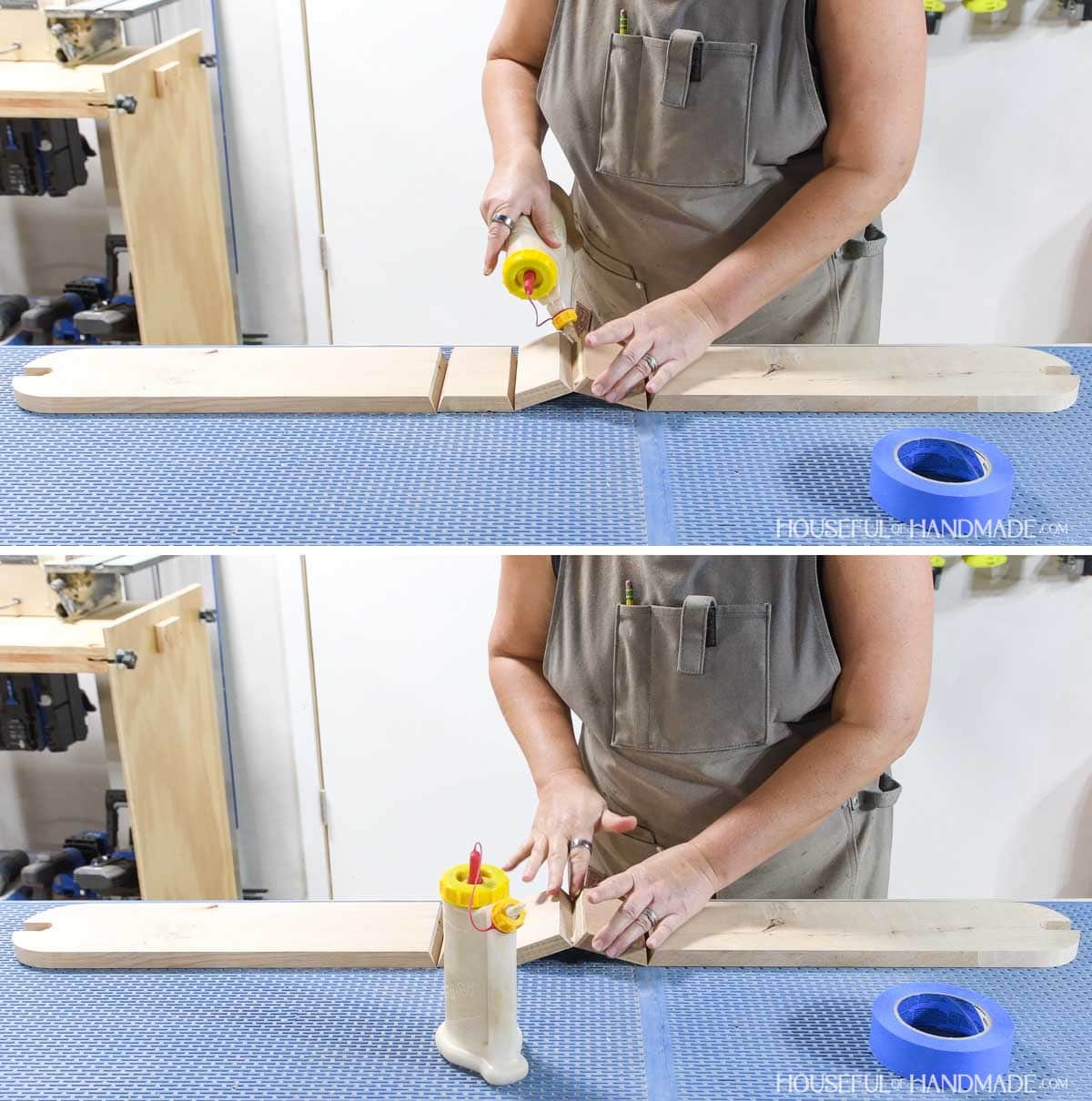 Adding glue to the beveled seams. 