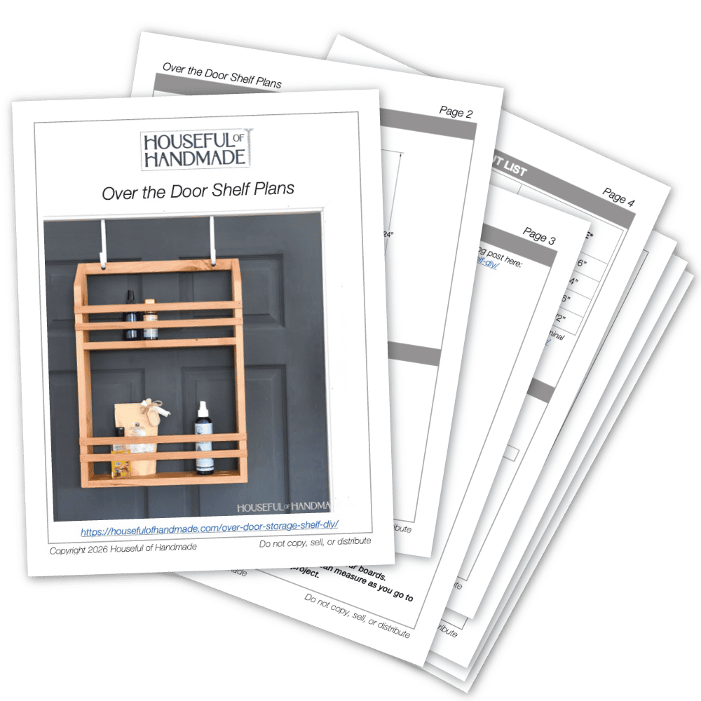 PDF plans for an over the door storage shelf.