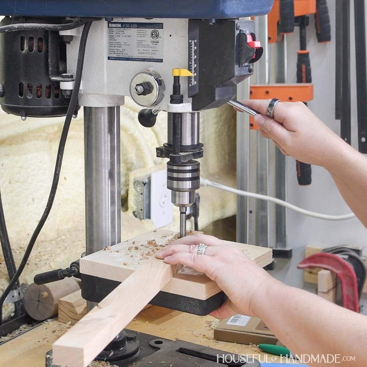 Drilling a hole on the to piece. 