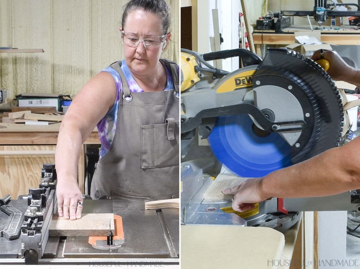 Cutting boards to size for the DIY napkin holder.