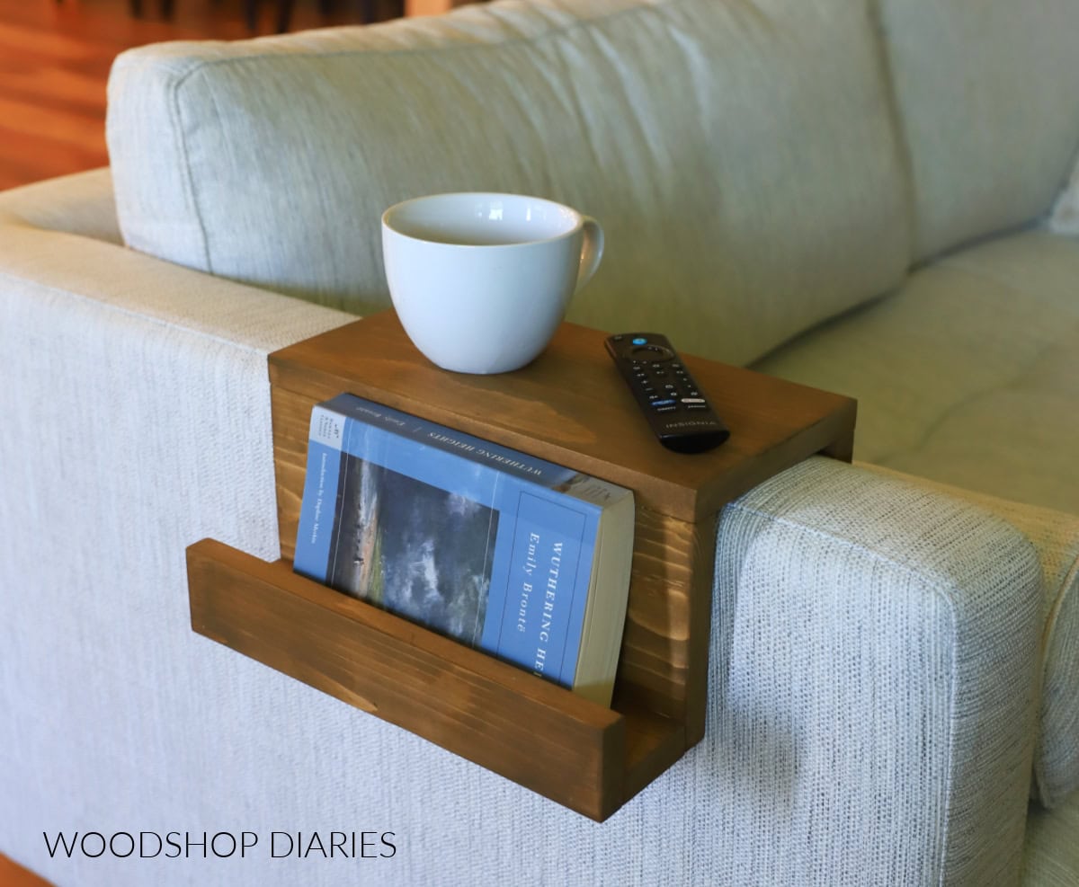 sofa armrest tray Sofa armrest tray from Woodshop Diaries.