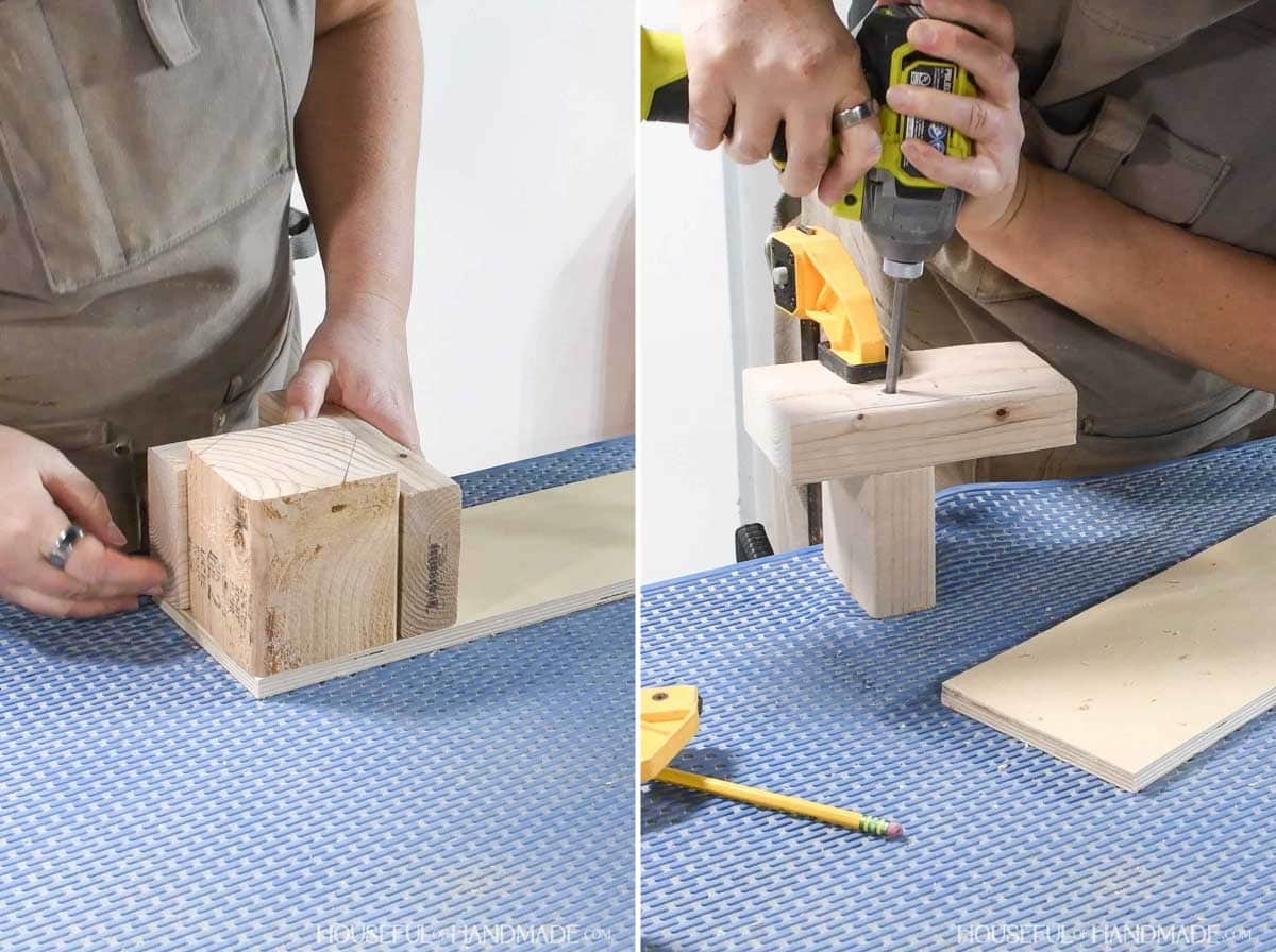 Building a cradle on a piece of scrap plywood.