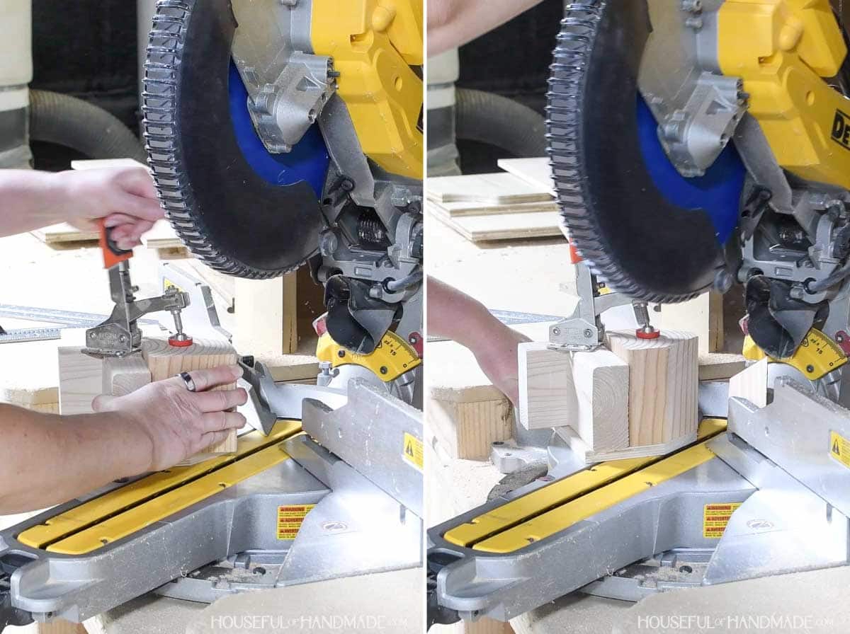 Repeating the cut on the second side of the block.